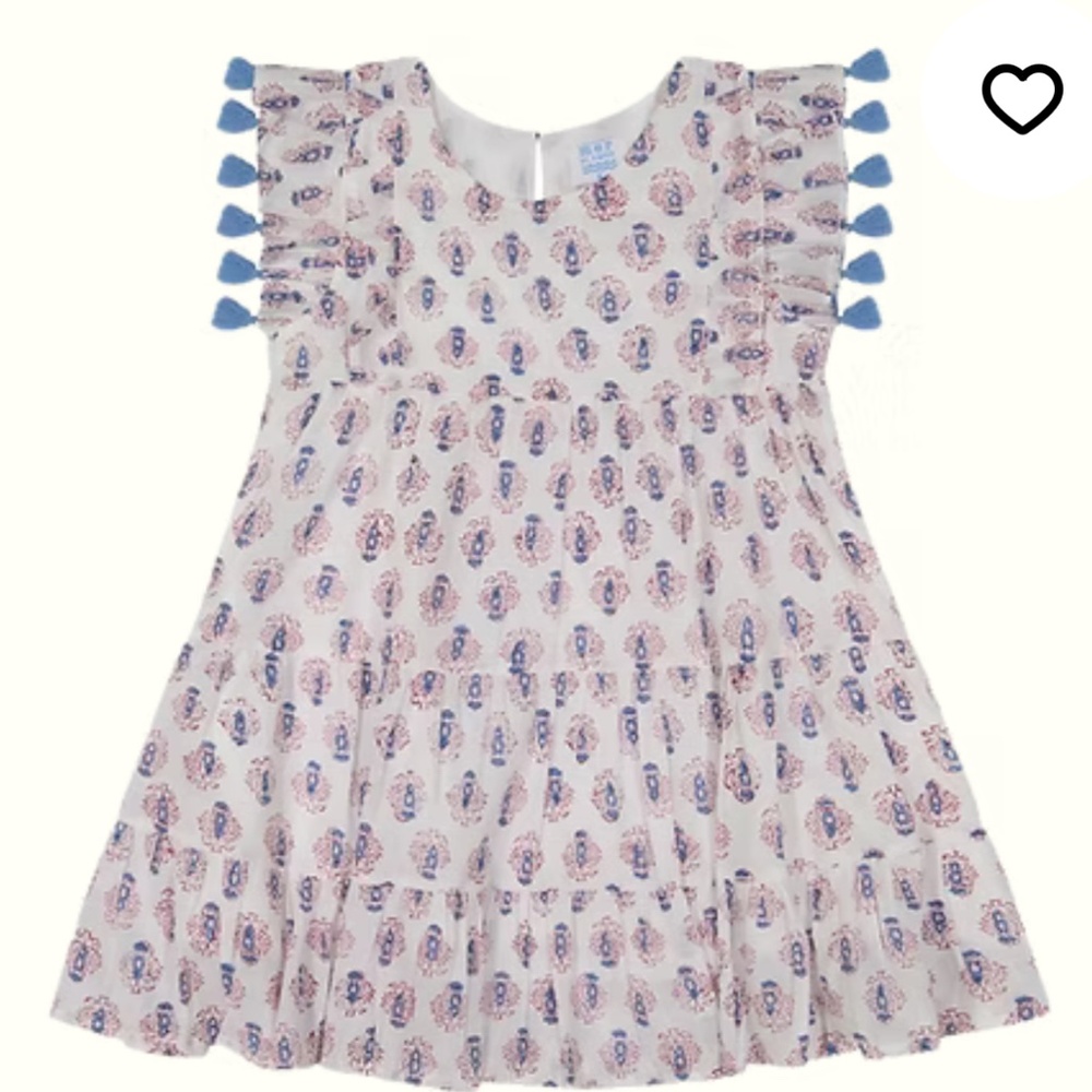 Mer St. Barth - Girls Sophie Tassel Dress - Red Blue Block Print